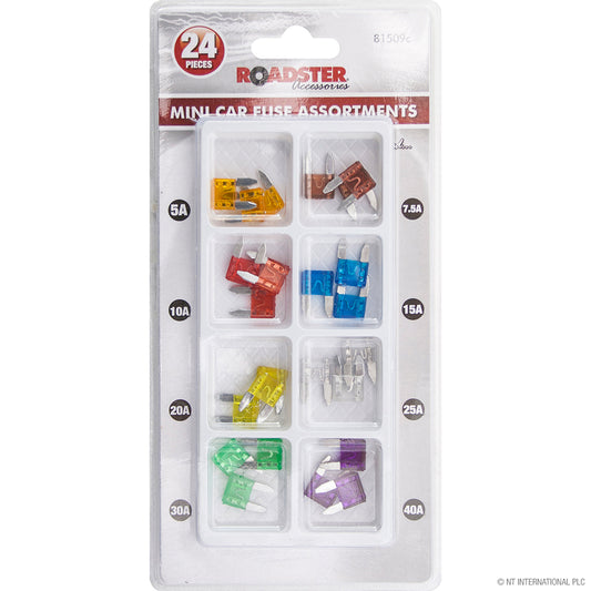 24pc Mini Car Fuse Set - Assorted Sizes Automotive Fuse Kit