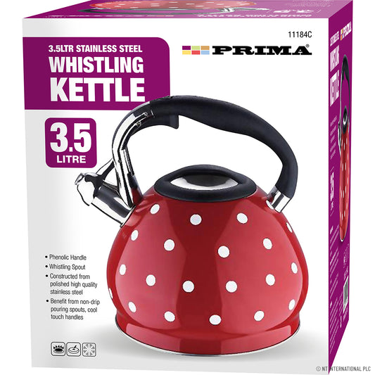 Bouilloire sifflante en acier inoxydable 3,5 L rouge à pois blancs - Élégante et fonctionnelle pour votre cuisine
