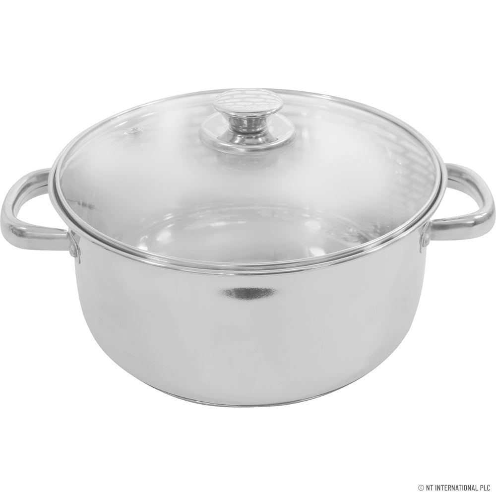 22cm Stainless Steel Casserole with Induction Base and Glass Lid - Ideal for Gourmet Cooking