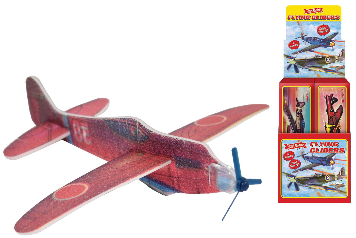 Amusez-vous avec les planeurs volants rétro de 15 cm dans leur boîte de présentation
