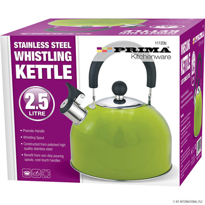 2.5L Stainless Steel Whistling Kettle in Green - Perfect for Camping