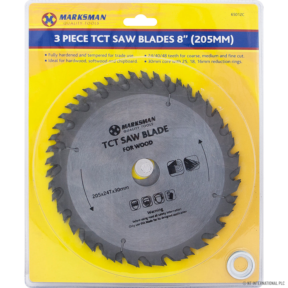 Trio de Lames de Scie TCT 205 mm (8") pour Coupes Nettoyées et Efficaces