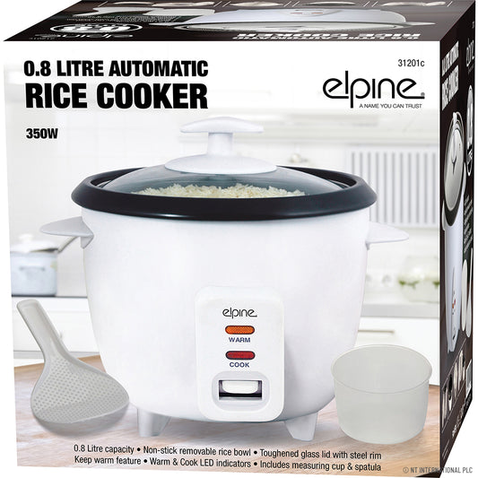 0.8L 350W Rice Cooker in Elegant White | Compact & Powerful Kitchen Appliance.