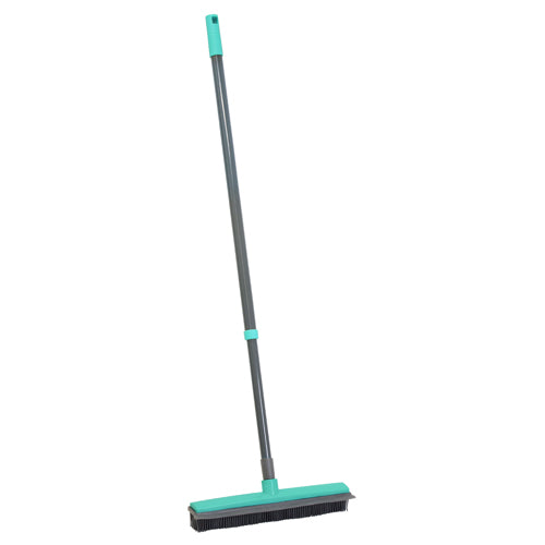 JVL Indoor Extendable Rubber Bristle Brush Broom with Squeegee, Grey/Turquoise