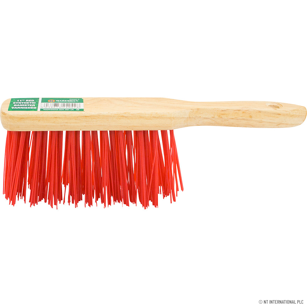 11" Red Synthetic Hand Brush Varnished - High-Quality Cleaning Tool.