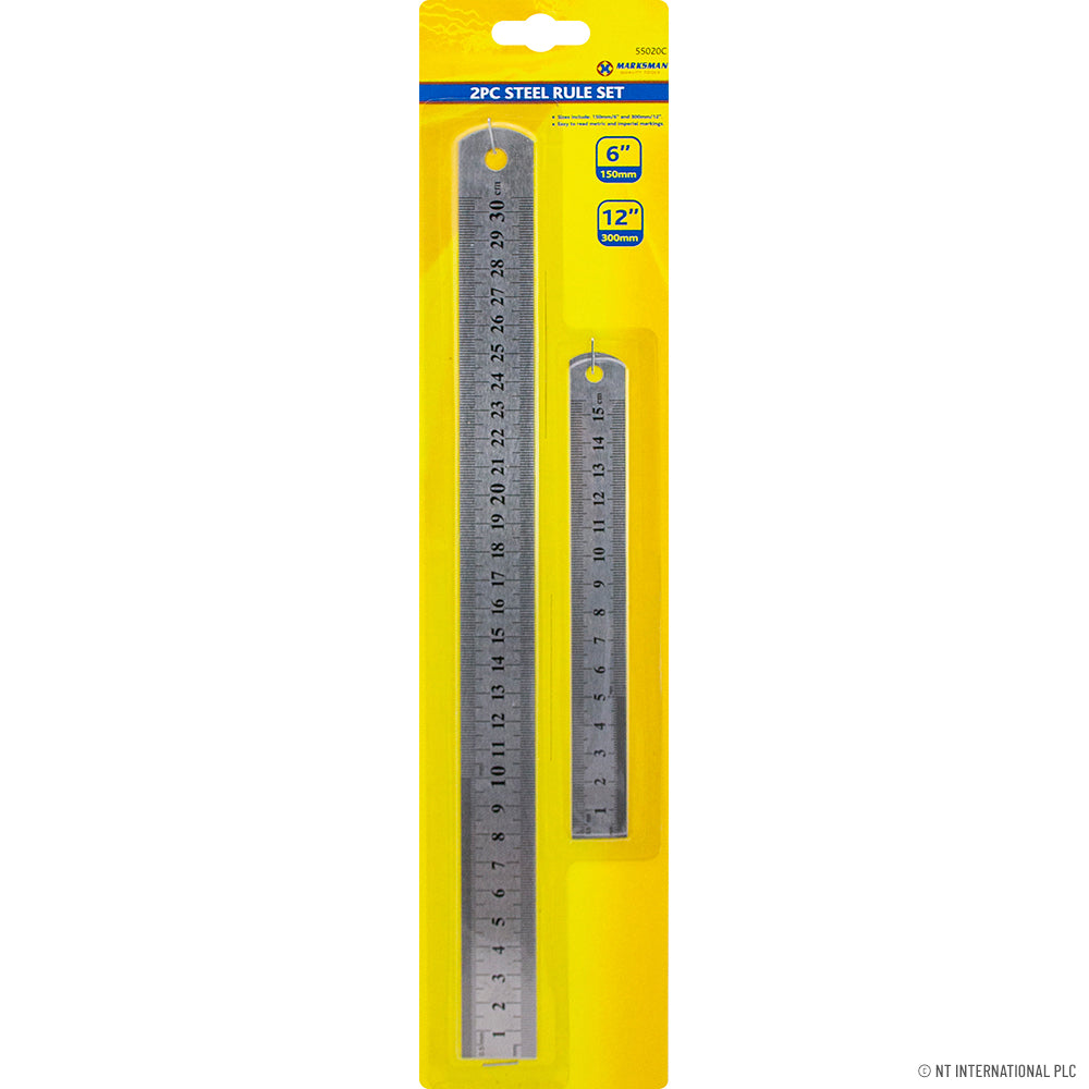 2pc Steel Ruler Set on Card - Ideal for DIY and Professional Use