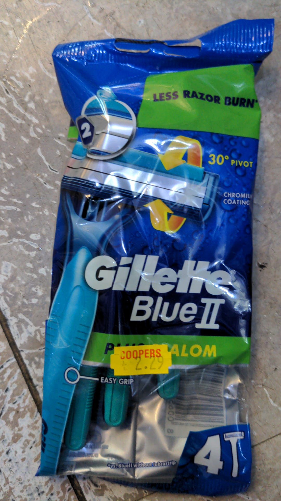 Gillette Blue II Plus Slalom Disposable Razors x4, With Two Blades and Pivoting Head