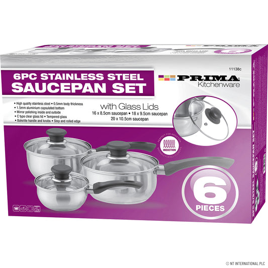 Batterie de cuisine en acier inoxydable 6 pièces - 16/18/20 cm Compatible Induction Essentiels de cuisine de haute qualité