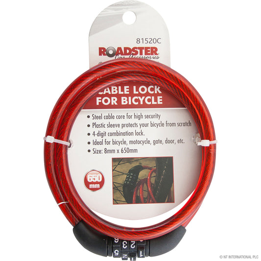 Secure Your Ride Bicycle Combination Cable Lock 8 x 650mm
