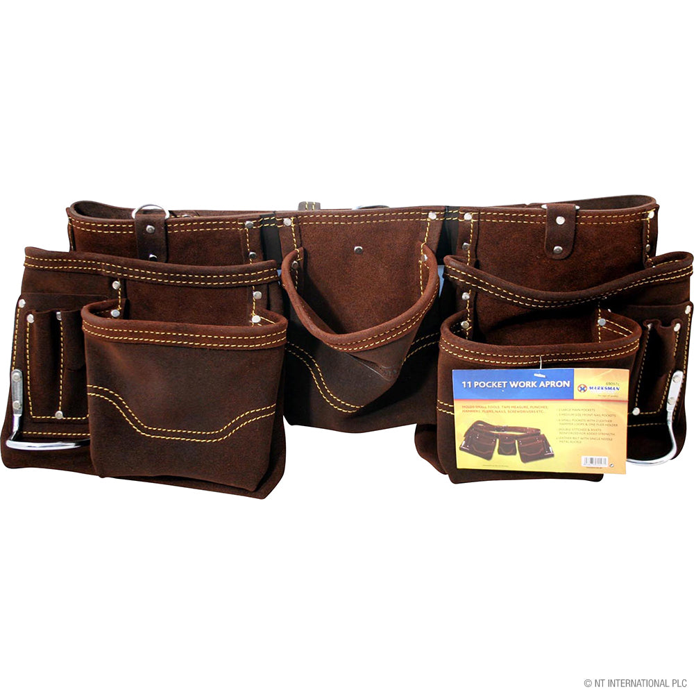 11-Pocket Tool Belt in Split Leather - Brown Convenient and Durable for DIY Enthusiasts