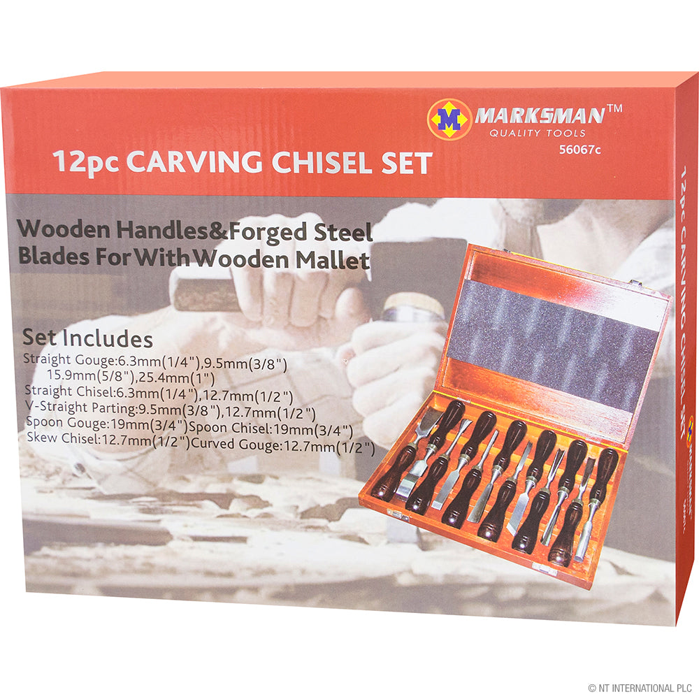 Jeu de 12 ciseaux à bois de qualité supérieure avec coffret en bois Outils de menuiserie de haute qualité