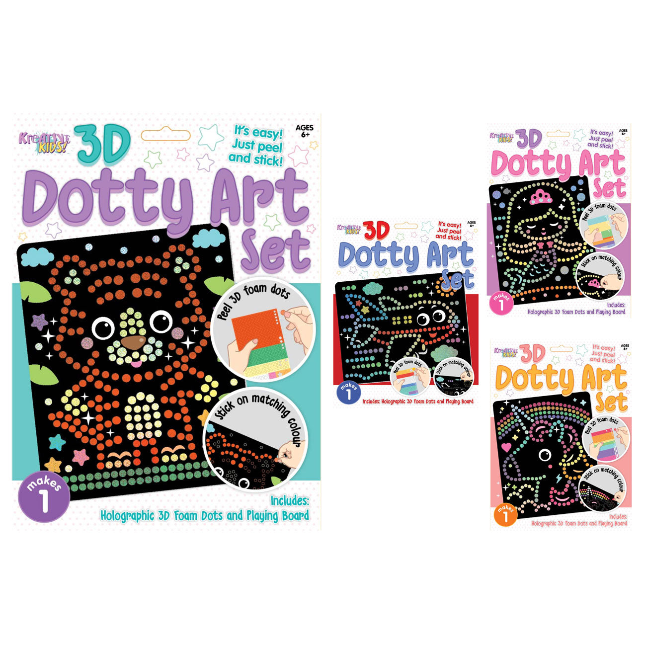 Découvrez l'art unique des points 3D : 4 motifs assortis