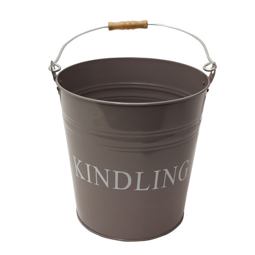 Charloton Kindling Bucket With Wooden Handle - Grey | Stylish Firewood Storage.