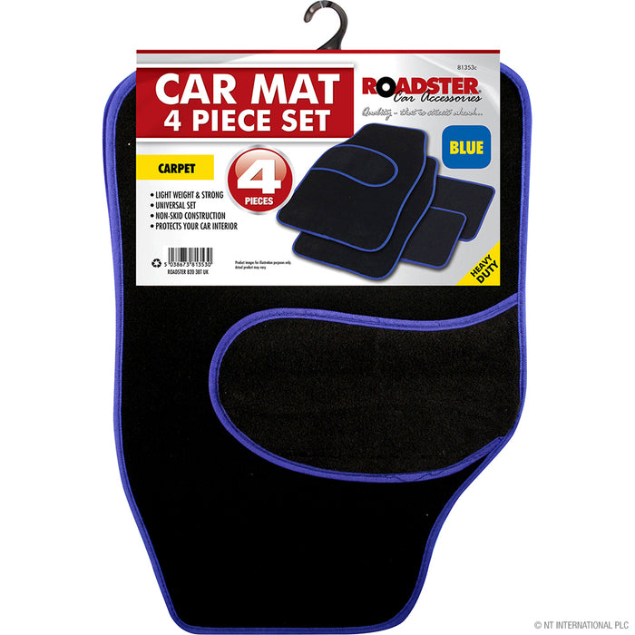 Upgrade Your Ride with 4pc Car Mat Set Carpet in Vibrant Blue.