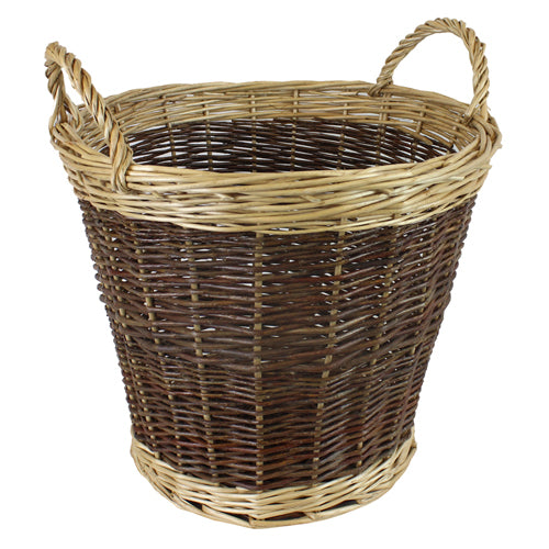 Panier à bûches classique en osier bicolore | Rangement élégant pour le bois de chauffage.