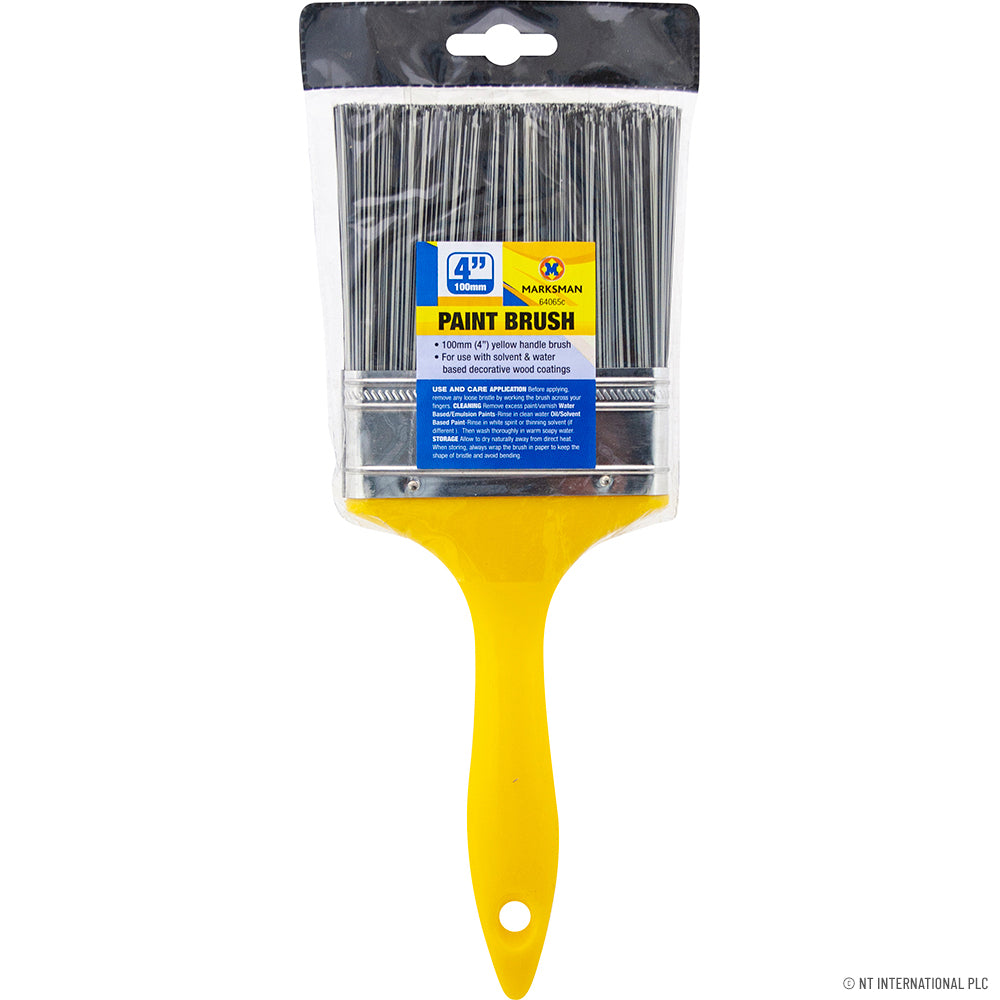 Pinceau professionnel de 4 pouces avec manche jaune - Outil de peinture de précision - 10 cm