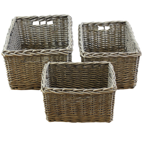 Paniers de rangement rectangulaires en osier épais lavé gris - Lot de 2 | Organisation élégante pour la maison.