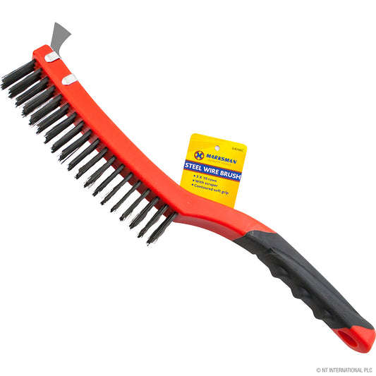 3 x 19 Rows Steel Wire Brush in Red - Heavy-Duty Cleaning Tool for Rust Removal and Surface Preparation