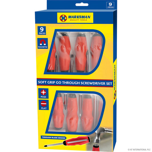 9pc Go Through Screwdriver Set - Soft Grip for Effortless Handling