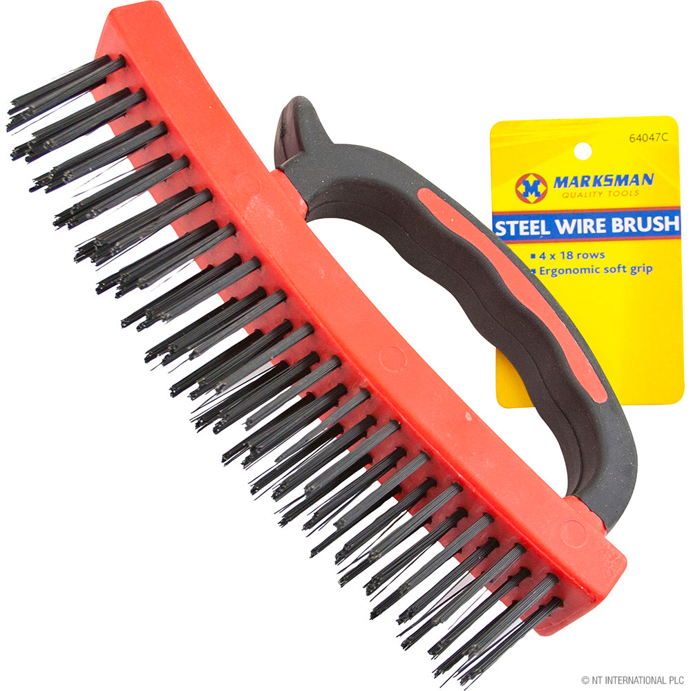 Brosse métallique en acier 4 x 18 rangées ultra-robuste en rouge éclatant - Outil de nettoyage de qualité industrielle
