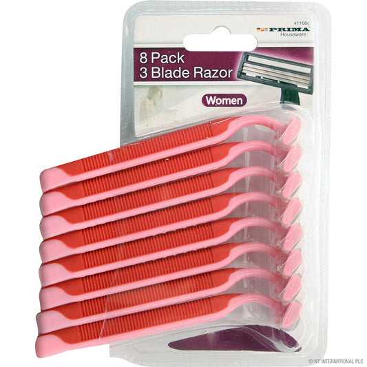 Shop Stylish: 8pc Ladies Triple Blade Razor in Pink - Smooth Shaving Experience.