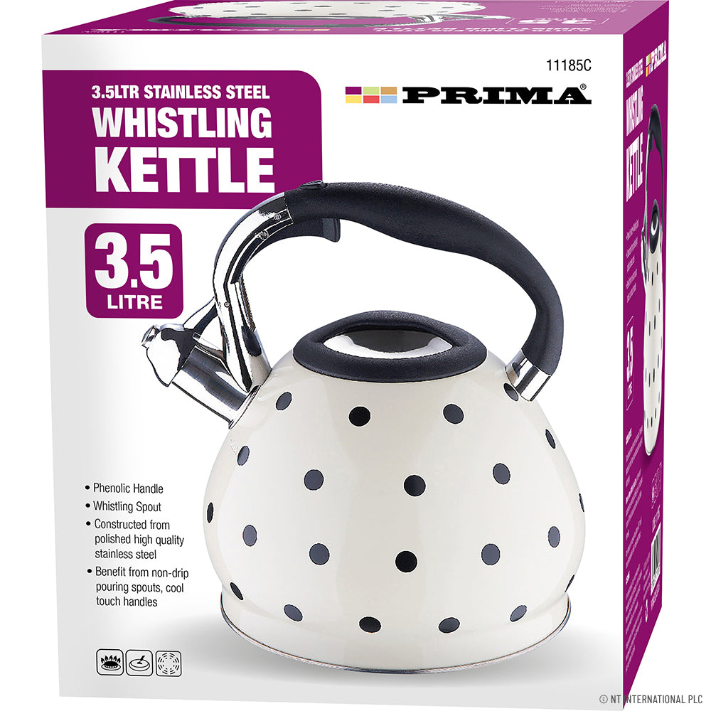 Bouilloire sifflante en acier inoxydable 3,5 L à pois blancs et noirs