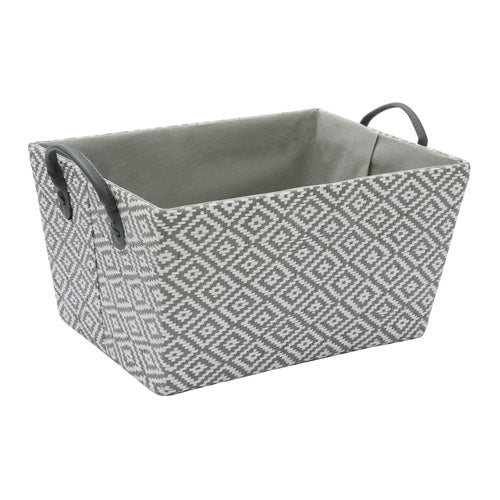 Panier de rangement rectangulaire élégant motif losanges en papier avec poignées en PU | Rangez avec style.
