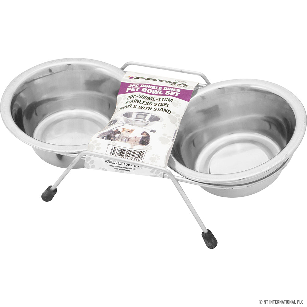 Ensemble de 3 gamelles premium pour animaux (double) - Gamelles élégantes et pratiques de 11 cm, 500 ml pour chats et chiens
