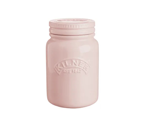 Sublimez votre cuisine : Pot en céramique avec couvercle à poussoir rose poudré 0,6 litre | Solution de rangement élégante.