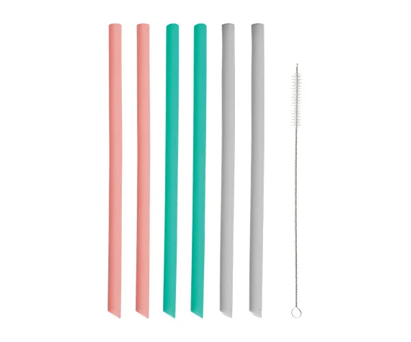 Pailles réutilisables droites en silicone – Lot de 6 pailles écologiques