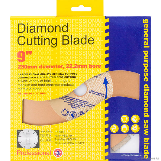 9" (230mm) Diamond Cutting Blade in Gold Finish - High-Quality Cutting Tool for Precision Work