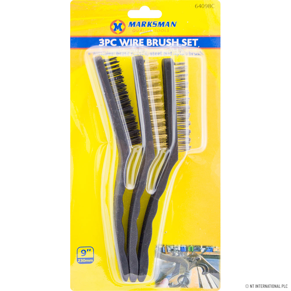Jeu de 3 brosses métalliques robustes de 23 cm – Brosses en acier inoxydable, laiton et nylon – Outils de nettoyage intensif