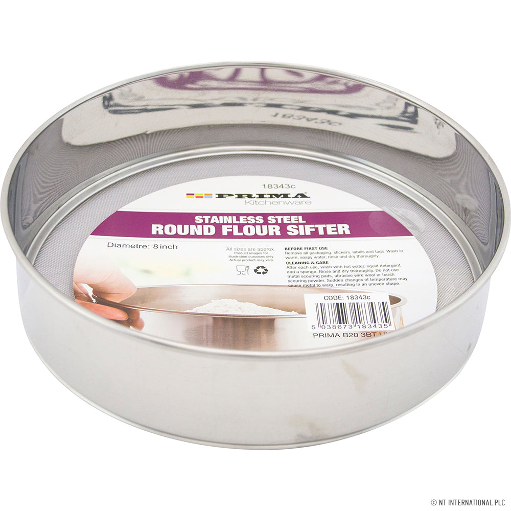 Effortless Baking: 20cm Stainless Steel Round Flour Sifter for Perfectly Smooth Results.
