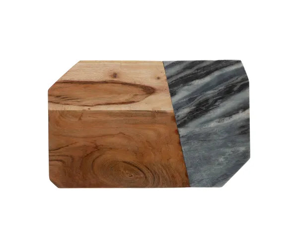 Sublimez votre cuisine avec la planche rectangulaire en marbre foncé et acacia Elements.
