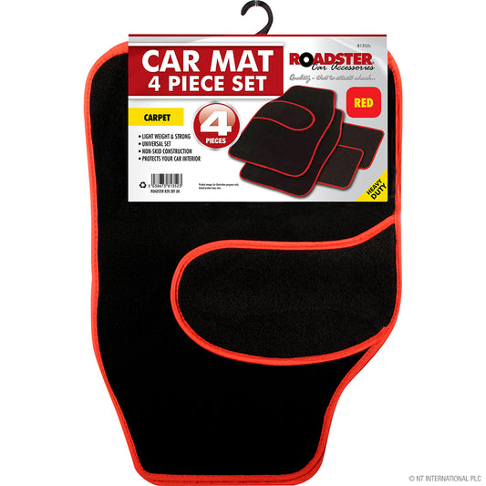 Enhance Your Car Interior with 4pc Red Carpet Car Mat Set.