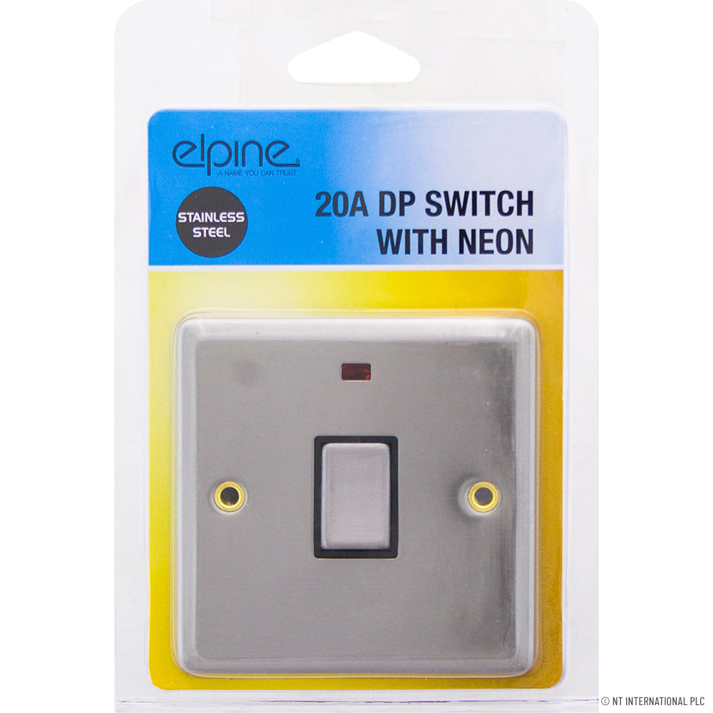 Upgrade Your Home with Style: 20A DP Switch with Neon in Sleek Stainless Steel .