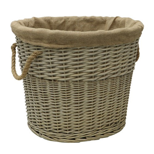 Vintage Charm: Willow Log Basket with Liner and Rope Handles - Antique Wash.