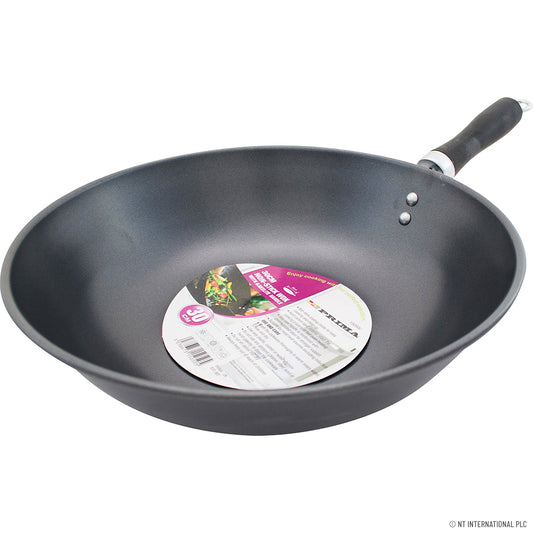 Wok antiadhésif de 30 cm avec un élégant manche en bakélite noire