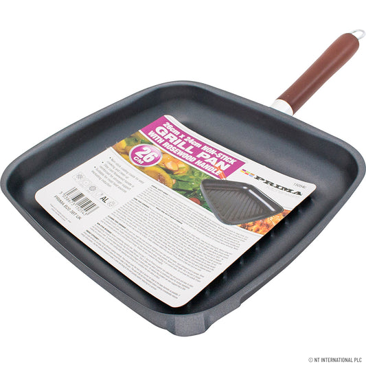 Poêle à griller antiadhésive Premium de 26 cm avec élégante poignée en bois de rose