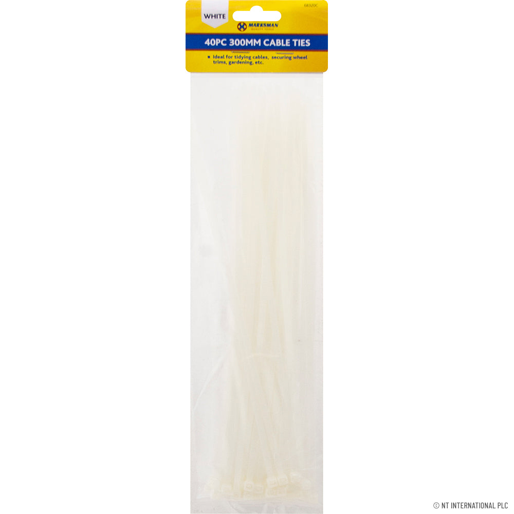 40 attaches de câble blanches 4,8 x 300 mm - Solution de gestion de câbles polyvalente