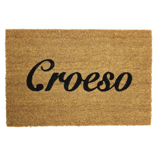 Latex Coir Welcome Mat - Croeso Design - 40x60cm - Durable Entryway Rug.