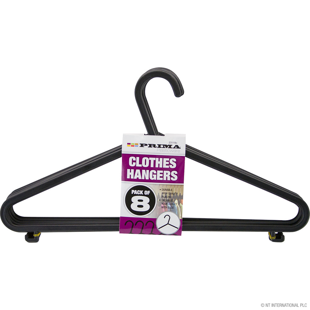 Organisez votre placard avec l'ensemble de 8 cintres en plastique noir pour adultes.