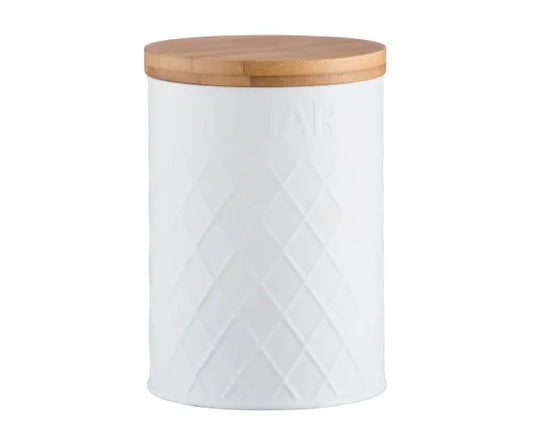 Pot de rangement élégant en relief blanc pour la cuisine rangée.