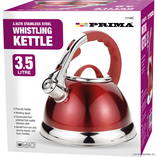 Bouilloire sifflante 3,5 L rouge et chrome - Une bouilloire élégante et efficace pour votre cuisine