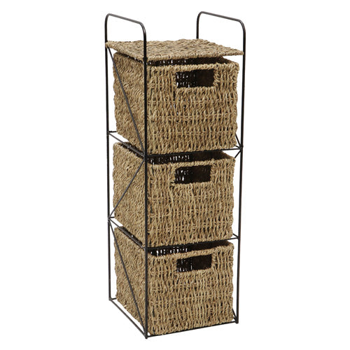 Organize with Style: Seagrass 3 Drawer Storage Tower.