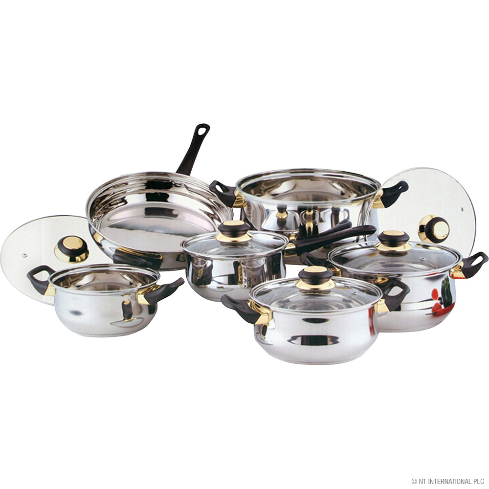 12pc Stainless Steel Cookware Set with Glass Lids Versatile 16-24cm Pots and Pans for Every Kitchen