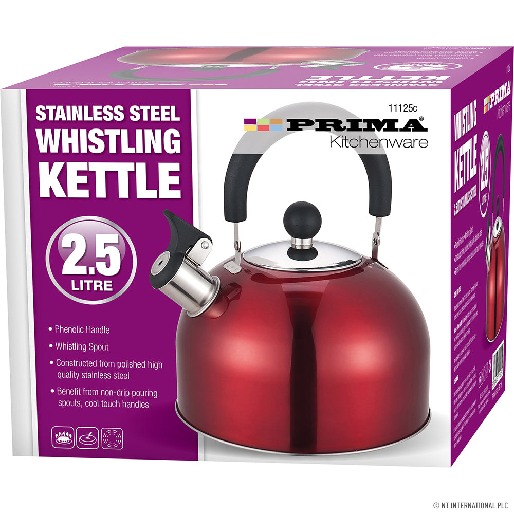 Bouilloire sifflante premium en acier inoxydable de 2,5 L rouge pour une expérience de camping optimale