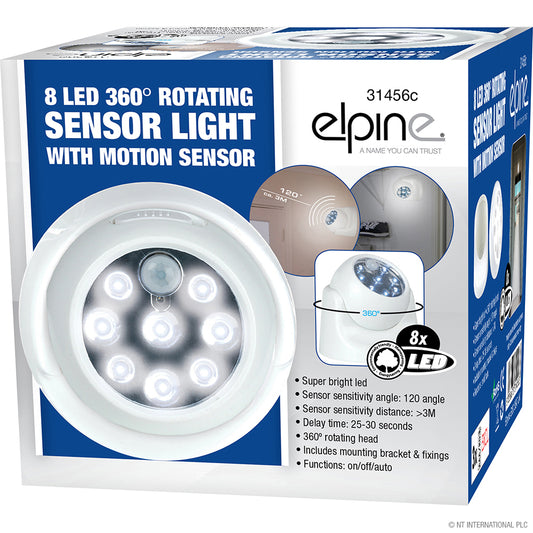 Illuminez Votre Espace avec la Lampe Rotative à Détecteur de Mouvement - 8 LED | Découvrez les Dernières Nouveautés en Éclairage Intelligent.