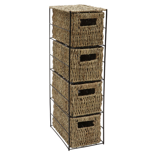 Organisez avec style grâce à notre tour de rangement à 4 tiroirs en jonc de mer.