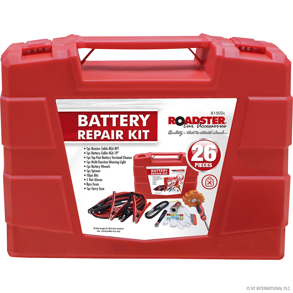 Kit de réparation de batterie 26 pièces complet dans un coffret durable